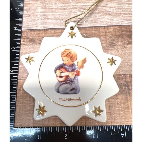 M.J. Hummel Porcelain Star Ornament With Angel Playing Mandolin & Gold Stars - Picture 3 of 4